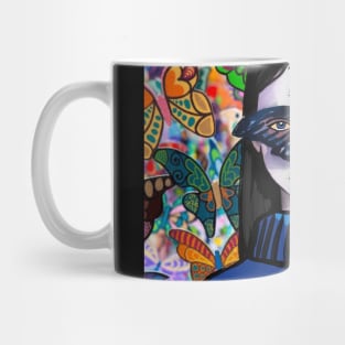 girl wearing butterfly mask Mug